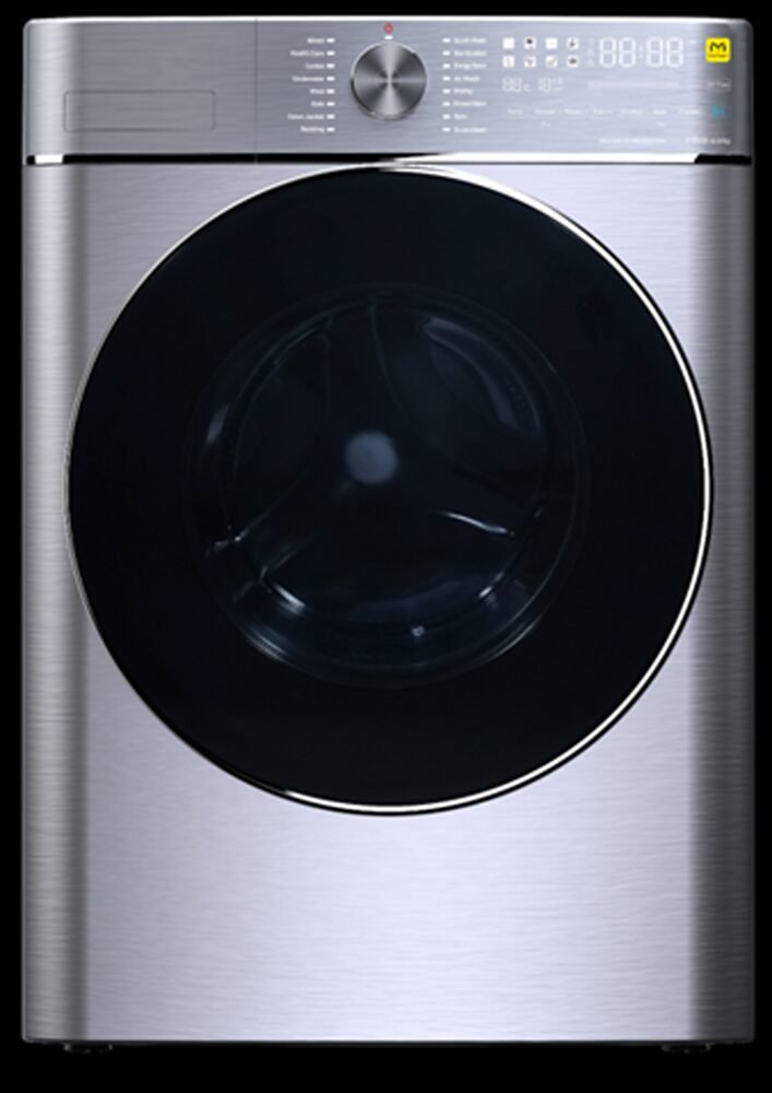 Front loading smart washing machine showcasing custom corporate product design