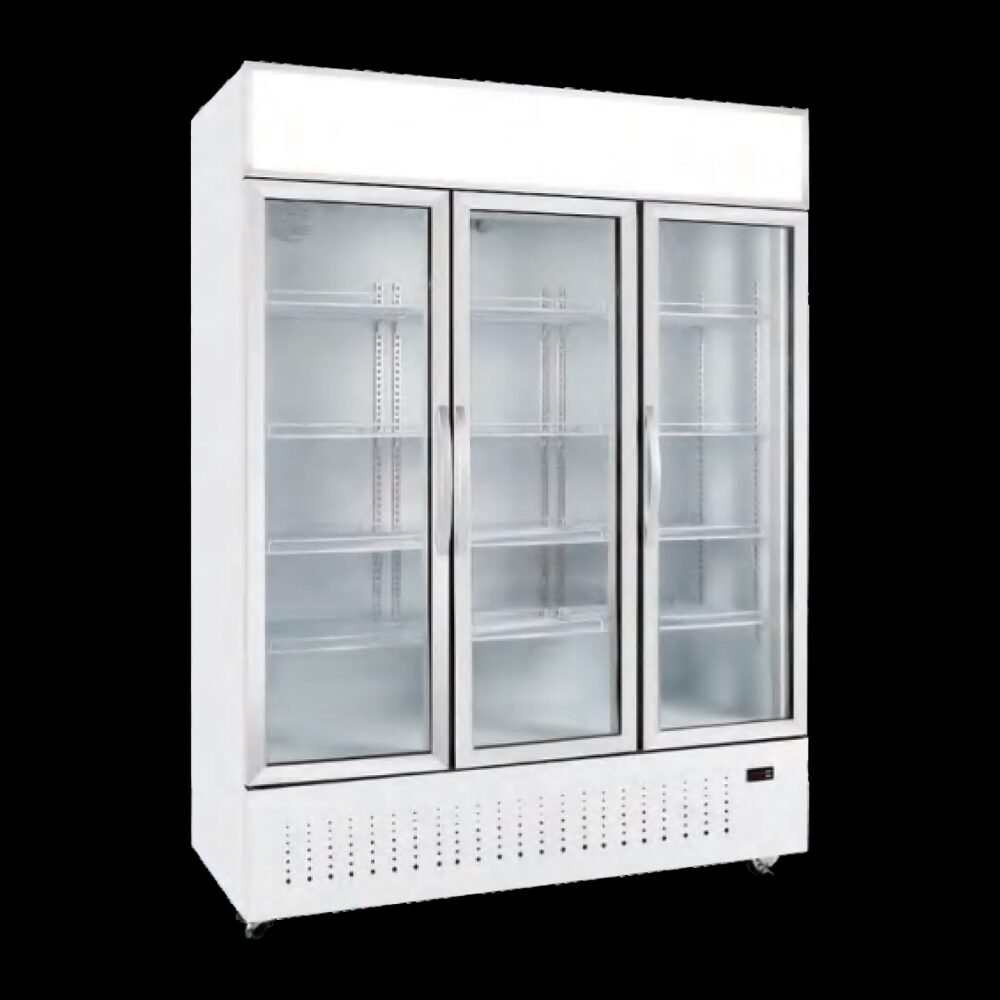 High-capacity triple door showcase chiller refrigerator sourced for commercial refrigeration buyers.