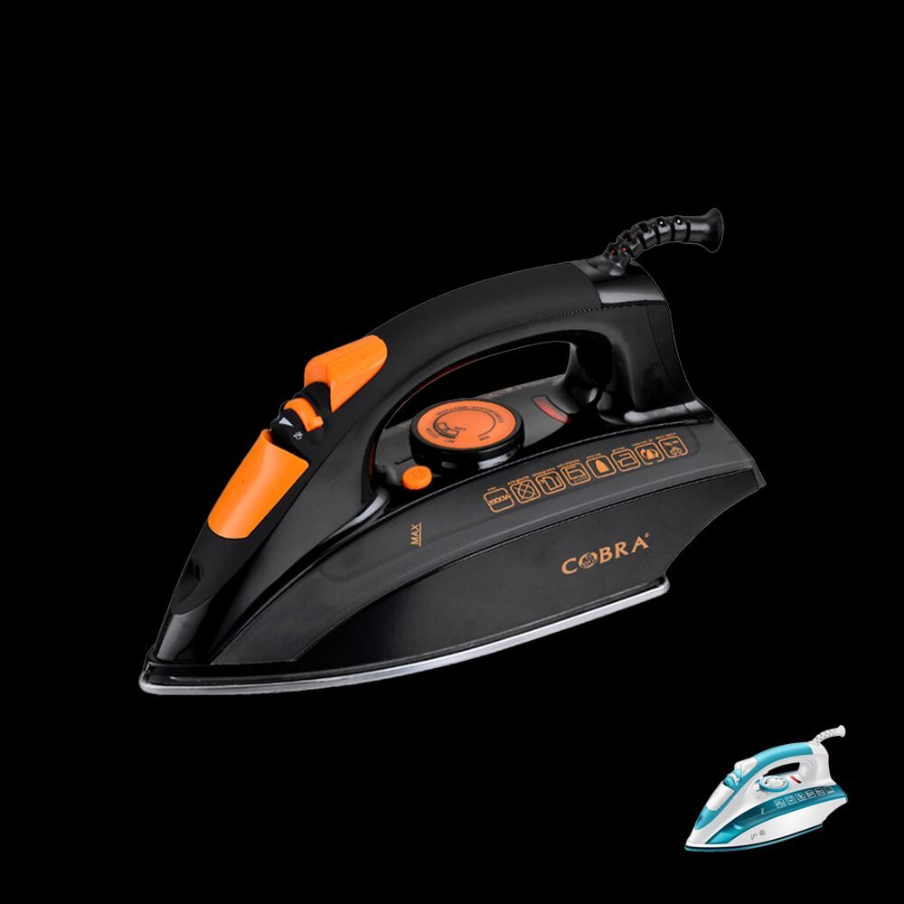 Handheld steam iron appliance with custom brand packaging layout